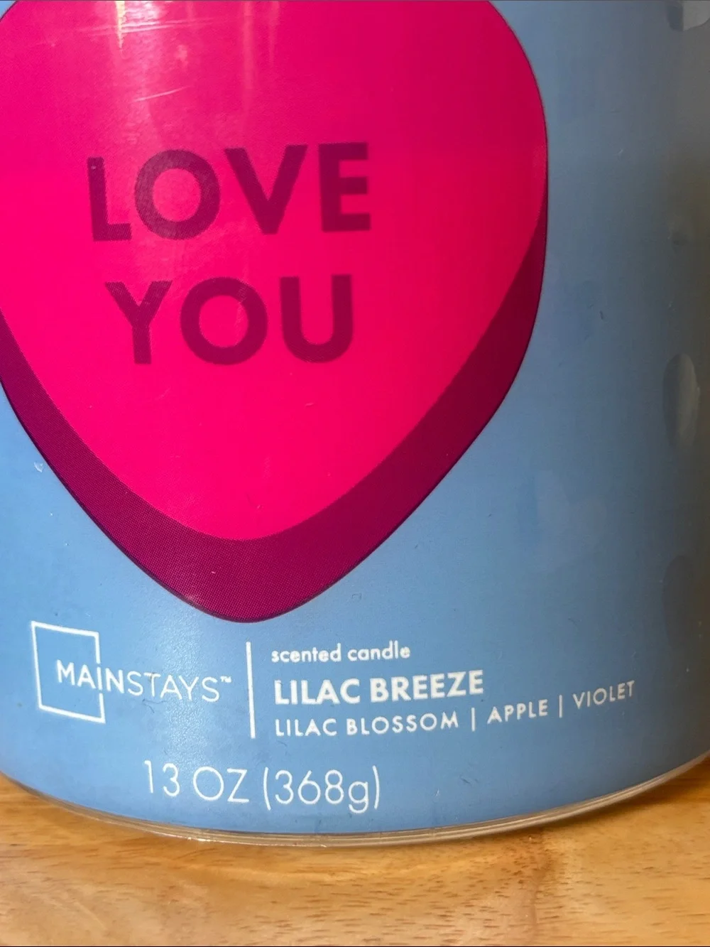 Mainstays 3 Wick Candle in Lilac Breeze, ‘Love You’
